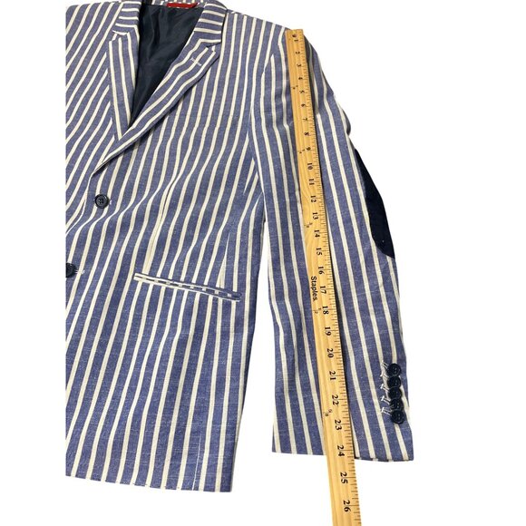 Elie Balleh Mens Blazer Jacket Milano Italy Blue White Stripe Elbow-Patch Size M - Picture 9 of 9